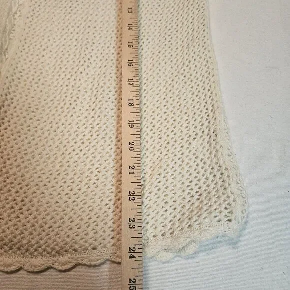 Sag Harbor L Crochet Knit Cardigan Scalloped Trim Cream Ivory Cottagecore Boho - Picture 9 of 11